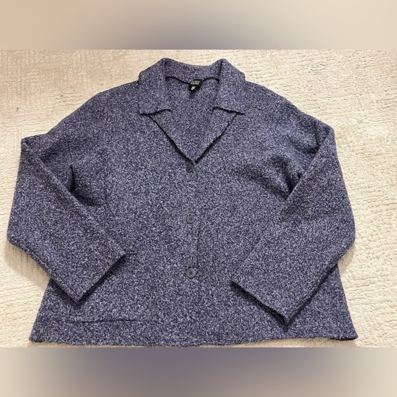 Eileen Fisher Wool/Nylon/Cashmere Button Collared Tweed Caridigan - Picture 2 of 9